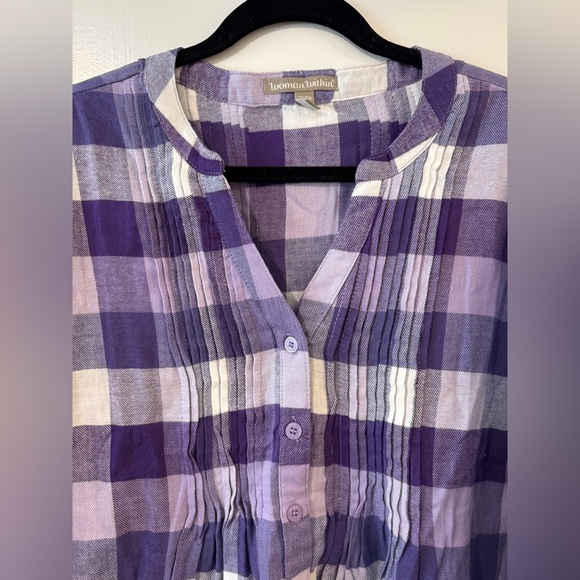 NWT Catherine’s Plaid Button-Up long sleeve Shirt in purple and white - Picture 4 of 6